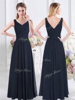 Navy Blue Sleeveless Chiffon Zipper Vestidos de Damas for Prom