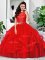 Shining Red Zipper Halter Top Lace and Ruffles Quinceanera Dresses Tulle Sleeveless