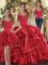 Gorgeous Straps Sleeveless Lace Up Quinceanera Dresses Red Organza