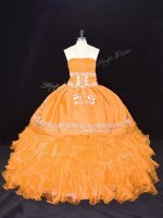 Great Gold Lace Up Quinceanera Gowns Embroidery and Ruffles Sleeveless Floor Length