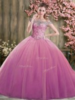 Dynamic Tulle Sleeveless Floor Length Quinceanera Dress and Beading