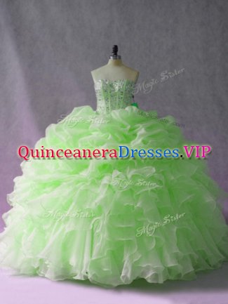 Attractive Green Sweetheart Neckline Beading and Ruffles and Pick Ups Quinceanera Dresses Sleeveless Lace Up