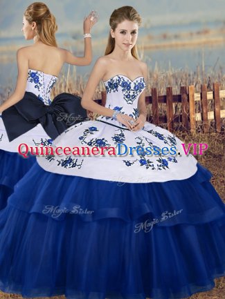 Royal Blue Sleeveless Embroidery and Bowknot Floor Length Sweet 16 Quinceanera Dress