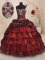 Eye-catching Wine Red Ball Gowns Sweetheart Sleeveless Organza and Taffeta With Train Sweep Train Lace Up Beading and Appliques and Ruffled Layers and Pick Ups 15th Birthday Dress