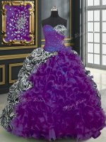Elegant Printed Purple Lace Up Sweet 16 Dresses Beading and Ruffles and Pattern Sleeveless With Brush Train(SKU PSSW0190-8BIZ)