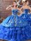 High Class Blue Sleeveless Floor Length Embroidery Quinceanera Dresses