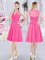 Hot Pink Sleeveless Knee Length Lace and Ruching Side Zipper Quinceanera Dama Dress