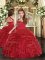 Straps Sleeveless Pageant Dresses Floor Length Ruffles Red Tulle