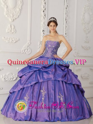 Thompson Falls Montana/MT Custom Made Elegant Purple Embroidery and Beading Floor-length Quinceanera Dress With Pick-ups Taffeta