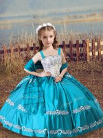 Teal Straps Neckline Beading and Embroidery Little Girl Pageant Dress Sleeveless Lace Up(SKU XBLD018-8BIZ)
