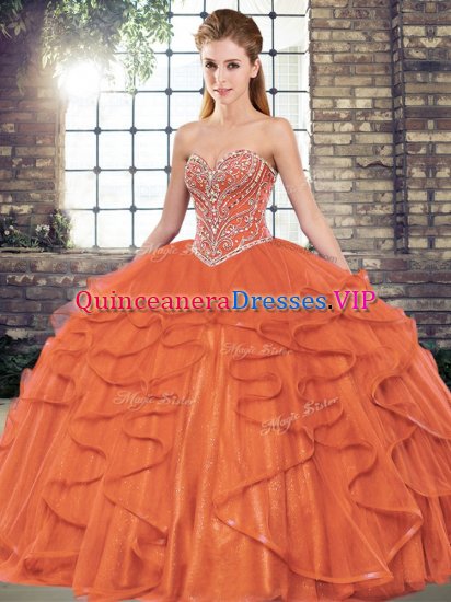 Rust Red Lace Up Sweet 16 Dress Beading and Ruffles Sleeveless Floor Length - Click Image to Close