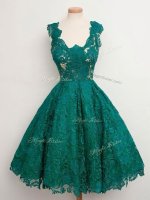 Dark Green Lace Lace Up Quinceanera Court Dresses Sleeveless Knee Length Lace