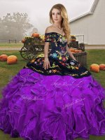 Fantastic Organza Sleeveless Floor Length Quince Ball Gowns and Embroidery and Ruffles