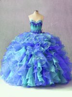 Pretty Floor Length Lace Up 15 Quinceanera Dress Multi-color for Sweet 16 and Quinceanera with Beading and Appliques and Ruffles(SKU PSSW0916-1BIZ)