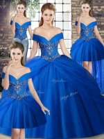 Chic Royal Blue Sleeveless Brush Train Beading and Pick Ups Sweet 16 Quinceanera Dress