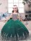 Hot Sale Sleeveless Tulle Floor Length Lace Up Little Girl Pageant Dress in Green with Beading and Embroidery