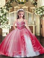 Floor Length Lace Up Little Girls Pageant Dress Red for Party and Wedding Party with Beading(SKU PAG1053-1BIZ)