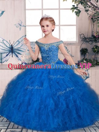 New Arrival Sleeveless Beading and Ruffles Lace Up Winning Pageant Gowns