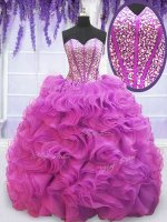 Purple Quinceanera Gown Sweetheart Sleeveless Brush Train Lace Up