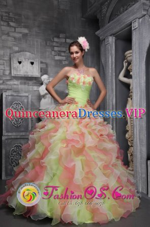 Cadiz Spain Flower Decorate Multi-color For Sweet 16 Dress In Quinceanera In Waving tucks