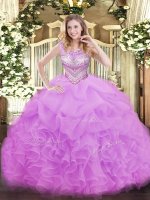 Lilac Ball Gowns Beading and Ruffles and Pick Ups Sweet 16 Dress Lace Up Organza Sleeveless Floor Length