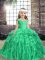 Customized Turquoise Ball Gowns Beading and Ruffles Child Pageant Dress Lace Up Organza Long Sleeves Floor Length