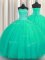 Really Puffy Turquoise Sleeveless Tulle Lace Up Ball Gown Prom Dress for Military Ball and Sweet 16 and Quinceanera