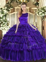 Purple Scoop Lace Up Ruffled Layers Quinceanera Dress Sleeveless(SKU SJQDDT1589002-3BIZ)