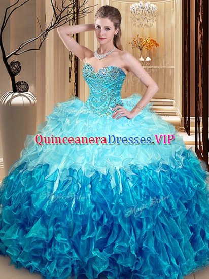 Multi-color Ball Gowns Sweetheart Sleeveless Organza Asymmetrical Lace Up Beading and Ruffles Quinceanera Gowns - Click Image to Close