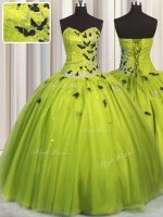 Best Selling Olive Green Ball Gowns Beading and Appliques Quinceanera Dress Lace Up Tulle Sleeveless Floor Length