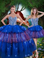 Sleeveless Lace Up Floor Length Beading and Ruffled Layers and Sequins Quinceanera Dress