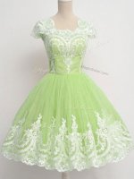 Cute Square Cap Sleeves Tulle Damas Dress Lace Zipper