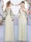 Luxury Champagne Vestidos de Damas Wedding Party with Lace and Bowknot Off The Shoulder 3 4 Length Sleeve Lace Up