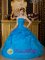 Frisco Colorado/CO Simple Sky Blue Strapless Appliques Organza Quinceanera Dress