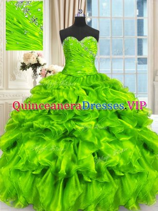 Organza Sleeveless Floor Length Quince Ball Gowns and Beading and Ruffles and Ruching