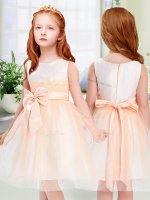 Sleeveless Knee Length Bowknot Zipper Pageant Gowns For Girls with Peach(SKU YCLD073BIZ)