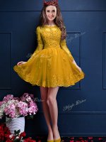Custom Design Chiffon 3 4 Length Sleeve Mini Length Court Dresses for Sweet 16 and Beading and Lace and Appliques