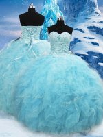Stylish Floor Length Ball Gowns Sleeveless Aqua Blue Quinceanera Dress Lace Up