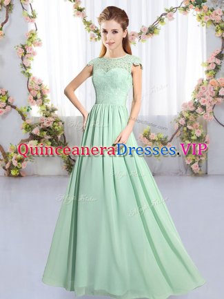 Chiffon Scoop Cap Sleeves Clasp Handle Lace Quinceanera Court of Honor Dress in Apple Green