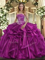 Traditional Sleeveless Beading and Ruffles Lace Up 15 Quinceanera Dress