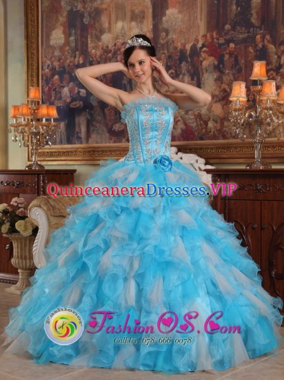 Cheap strapless Quinceanera Dress With colorful Organza Appliques Decorate Gown IN Bojaya colombia - Click Image to Close