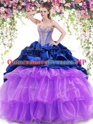 Dramatic Sleeveless Brush Train Beading and Ruffled Layers and Pick Ups Lace Up Quinceanera Gown