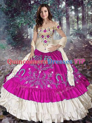 Sleeveless Lace Up Floor Length Embroidery and Ruffled Layers Sweet 16 Quinceanera Dress
