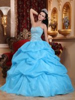 Ketchum Idaho/ID Aqua Blue Ball Gown Sweetheart Strapless Floor-length Organza Beading Quinceanera Dress(SKU QDZY268-ABIZ)