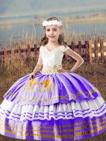 Sleeveless Satin Floor Length Lace Up Pageant Gowns For Girls in Lavender with Embroidery