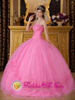 Yukon Oklahoma/OK Rose Pink Sweetheart Neckline Floor-length Ball Gown Quinceanera Dress For Appliques Decorate(SKU QDZY185J1BIZ)