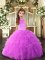 Floor Length Lilac Child Pageant Dress Tulle Sleeveless Beading and Ruffles