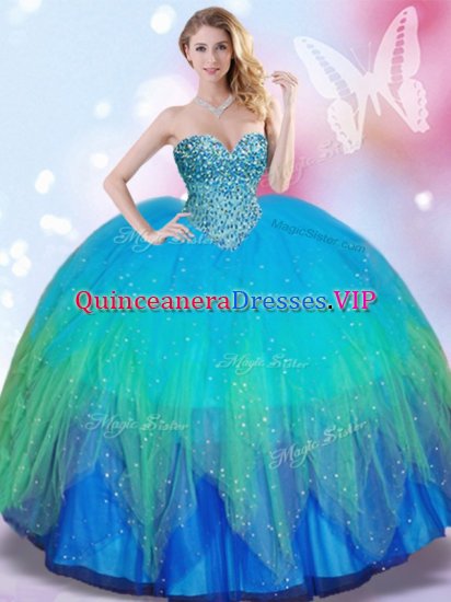 Trendy Multi-color Ball Gowns Tulle Sweetheart Sleeveless Beading Lace Up Sweet 16 Dress - Click Image to Close