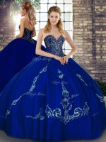 Royal Blue Ball Gowns Sweetheart Sleeveless Tulle Floor Length Lace Up Beading and Embroidery Vestidos de Quinceanera