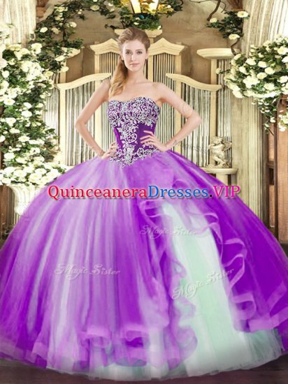Lavender Strapless Lace Up Beading and Ruffles Quinceanera Dresses Sleeveless - Click Image to Close